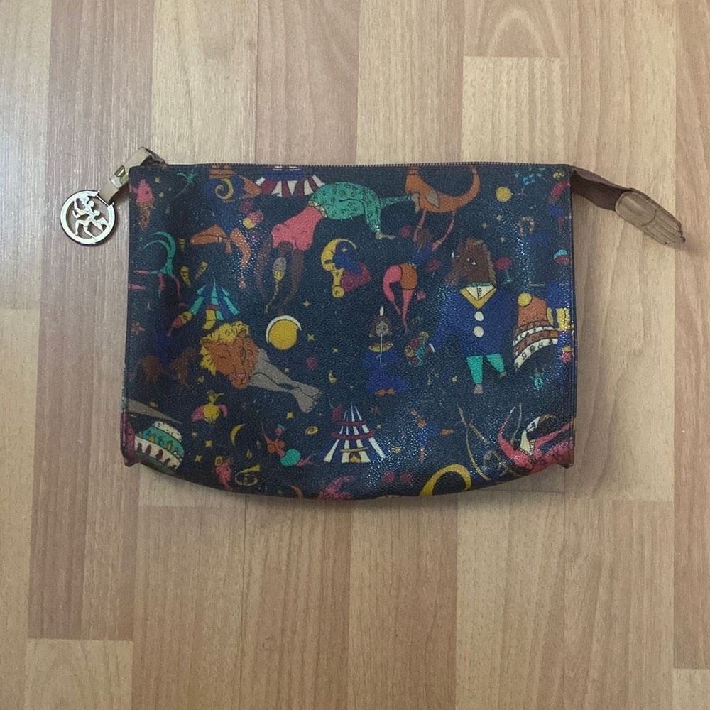Vintage 80s Piero Guidi Magic Circus leather clutch makeup bag Made in Italy